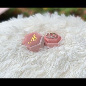 Velvet Hexagon Ring Box Ring Holder Pink Blush Double Slots Monogram A Wedding